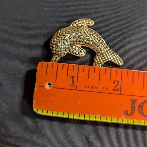 Vintage Brass Dolphin Brooch Pin Textured Finish 2"  Nautical Charm Accessory - Picture 5 of 5